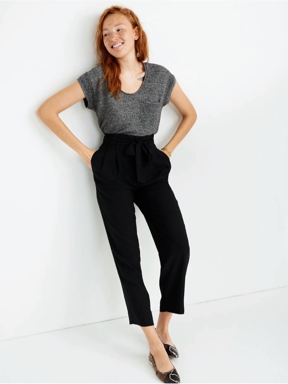Madewell Drapey Paperbag Pants Black Sz 6